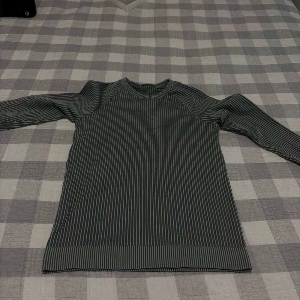 Lululemon Ribbed Rest Less Pullover – Green/Gray Stripe (Like New)